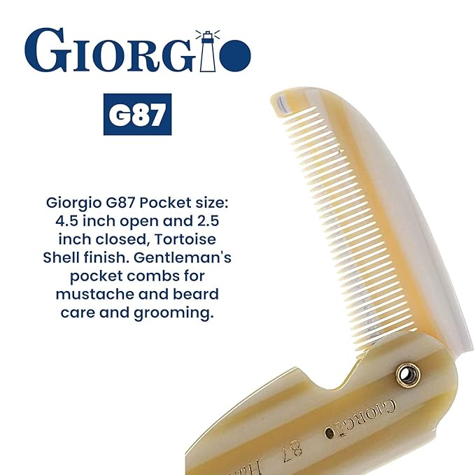 Giorgio G87 Folding Mustache and Beard Comb, Small Pocket Comb for Men Everyday Grooming and Hair Care. Handmade, Saw-cut and Hand Polished Styling Men's Folding Combs. Ivory 4.5 Inch