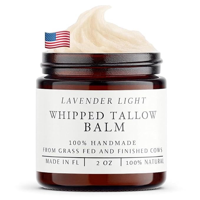 HANDMADE LAVENDER SCENTED Whipped Tallow Balm, 100% Natural Moisturizer from Grass-Fed Cows for Dry and Sensitive Skin. (2 oz, Lavender)