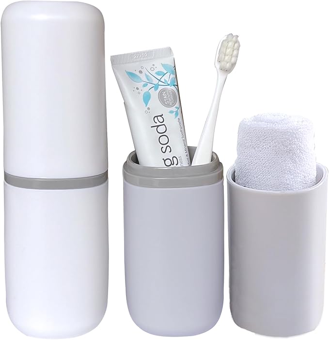 2PCS Toothbrush Travel Case,Multi-Function Portable Toothbrush Cove,Dustproof Toothbrush Holder,Suitable for Business Camping Travel or Daily Use(White + Gray)