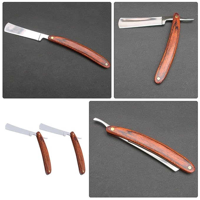 Beaupretty 2Pcs Straight Razor: Professional Barber Razor with Wooden Handle - Old Fashion Beard Trimming Cutter for Home Salon