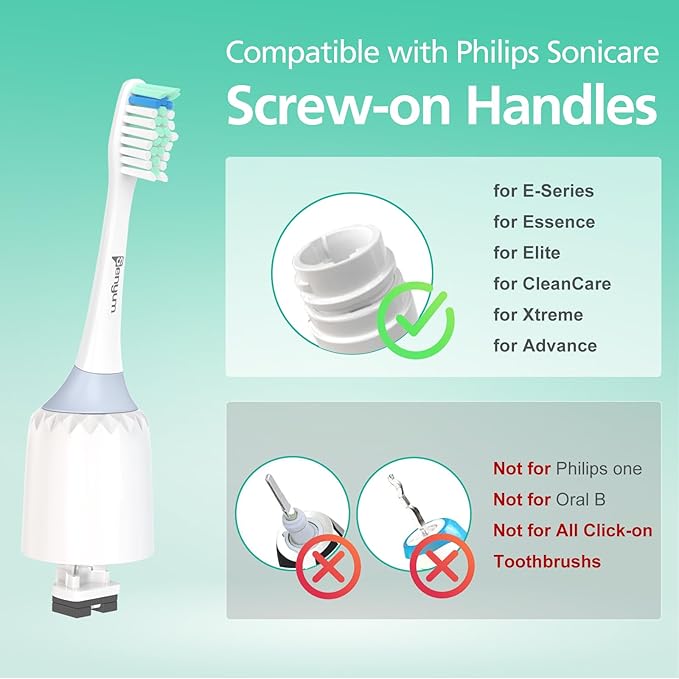 Toothbrush Heads for Philips Sonicare Replacement Heads E-Series, Essence, Xtreme, Elite, Advance and CleanCare Screw-On Electric Handles, Brush Heads for Philip Sonic Care, 6 Pack