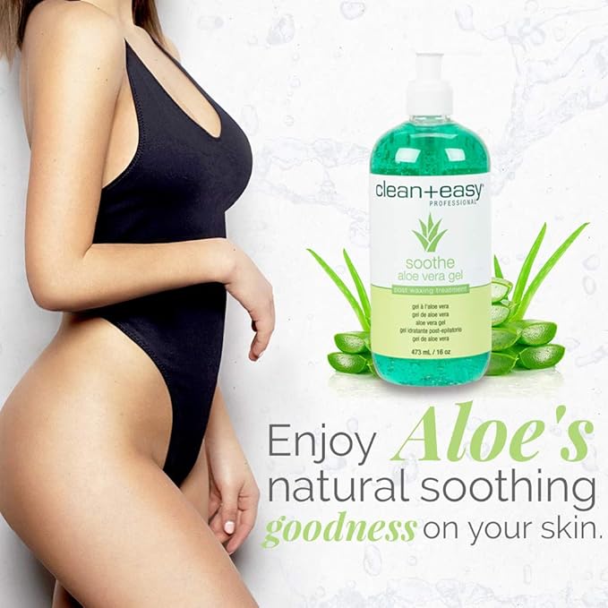 Clean + Easy Aloe Vera Gel for After Wax Care, Soothes Irritated Skin, Non-Greasy Post Waxing Treatment, Removes Excess Wax Residue, 16 oz