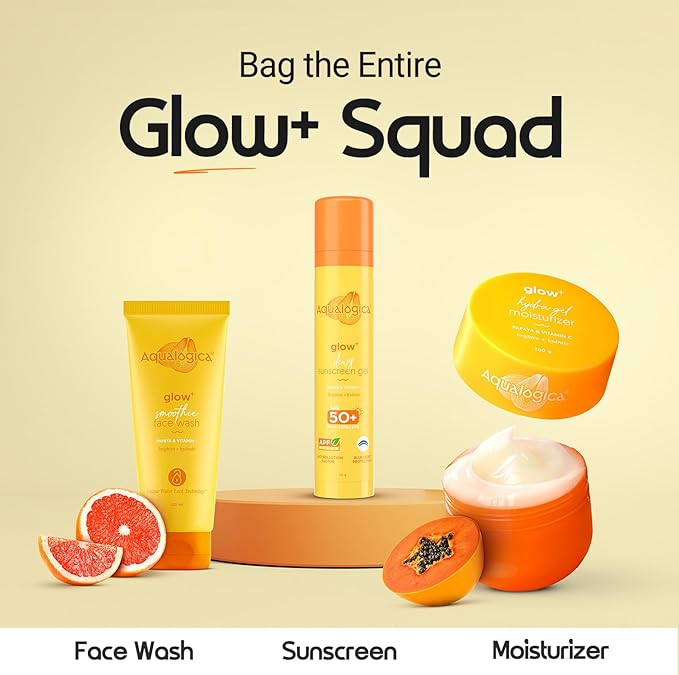 Aqualogica Glow+ Dewy Face Sunscreen with SPF 50+ & PA+++ | Blue Light Protection & No White Cast | Helps Give Glowing Skin with Papaya & Vitamin C | 1.76 Oz/50g