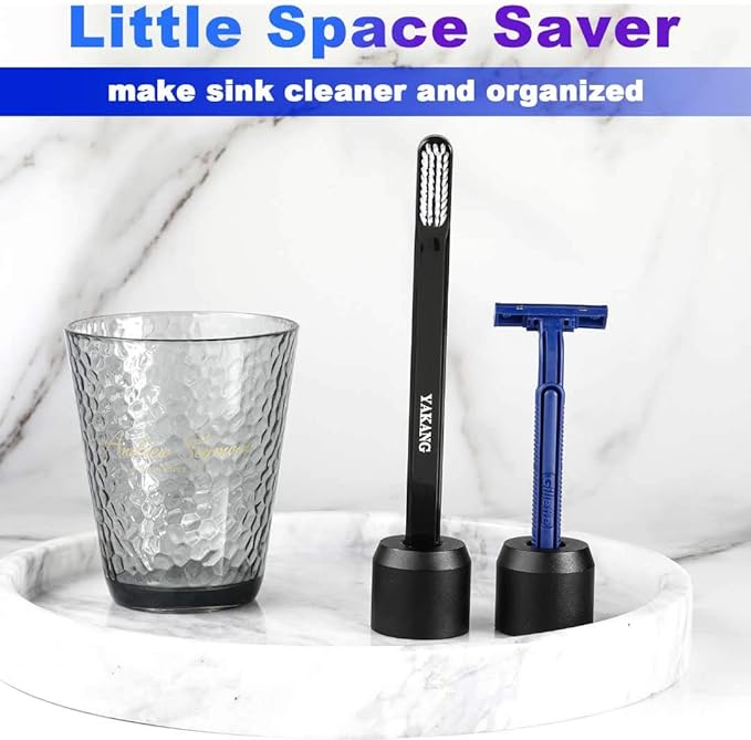Caudblor 2Pcs Men's Shaving Safety Razor Stand, Premium Aluminum Alloy Matte Black Retro Double Edged Razor Holder for Men Women, Simple Small Long Handle DE Razor Base Tool, Cute Shaver Accessories