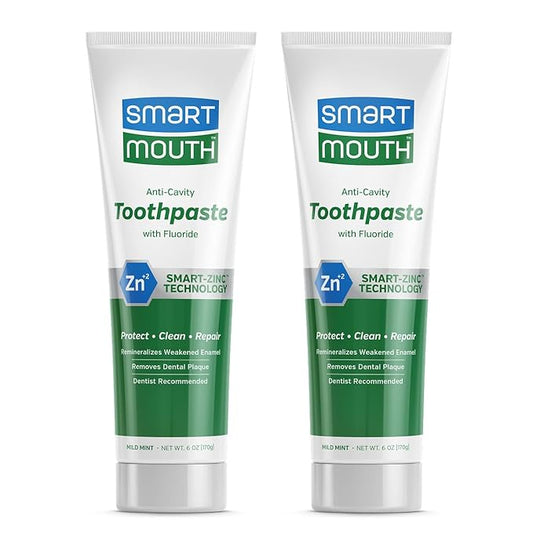 SmartMouth Premium Zinc Ion Toothpaste - Whitening - with Fluoride - Refreshing, Anti-Cavity Toothpaste for Adults - Strengthens Enamel - Mild Mint Flavor, 6 oz (2 Pack)