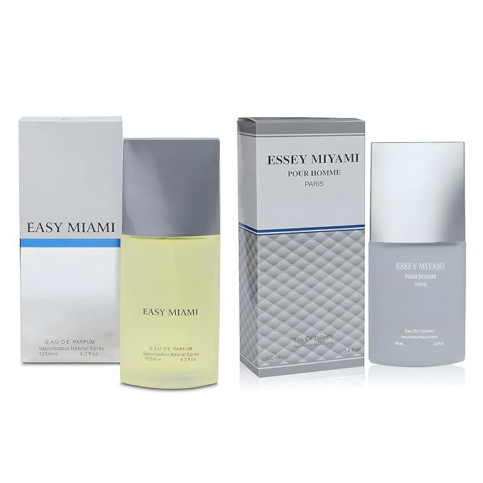 Men's Cologne Easy Miami&Essey Miyami Eau de Parfum Gift Set - 3.4 Fl Oz Each | Citrus Spicy & Woody Ambergris Fragrance | Luxury Perfume for Day & Night