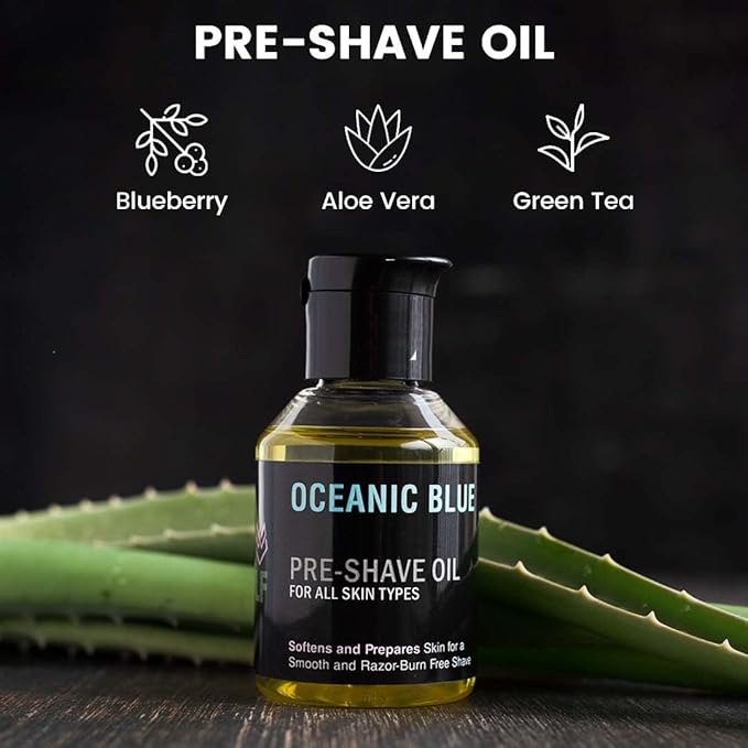 Pre-Shave Oil for Men | Oceanic Blue Scent | Softens Beard, Prepares Skin for Smooth, Razor Burn-Free Shave | Suitable for All Skin Types | 2 Fl Oz Natural Grooming Oil | Pack of 1