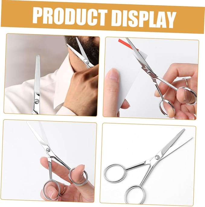 Skid Stainless Steel Mustache Scissors for Men Toothed Beard Grooming Trimmer Scissors with Durable Silver Finish for Accurate Facial Hair Cleaning