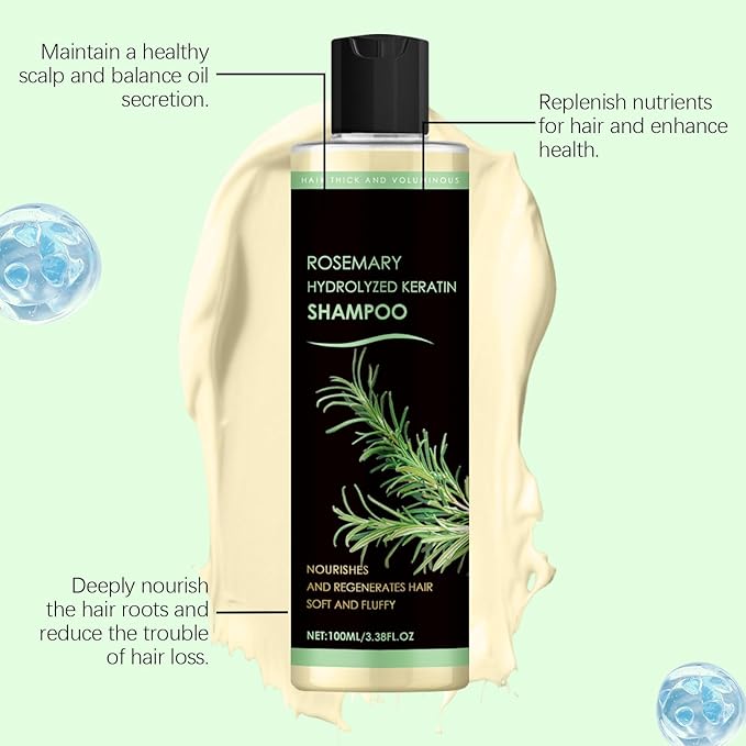 Rosemary Hydrolyzed Keratin Shampoo，Hair Regrowth Shampoo for Women and Men Hair Loss，Deeply Cleanses and Nourishes the Scalp while Promoting Hair Regeneration，3.38 FL OZ