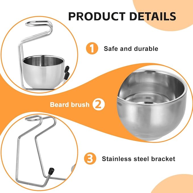 2 in 1 Shave Cup with Stand Holder Set Stainless Steel Shaving Bowl with Shaving Stand Brush Holder Set Razor Brush Bowl Grooming Tool for Men Beard Care and Cleaning