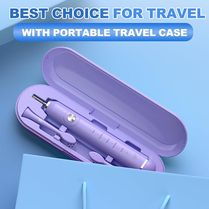 JTF Sonic Electric Toothbrush for Adults: 5 Modes with Smart Timer for Deep Cleaning & Whitening, 2 Brush Head Types for Sensitive Teeth, Gums & Braces, Travel-Friendly Case and Wireless Charging Base