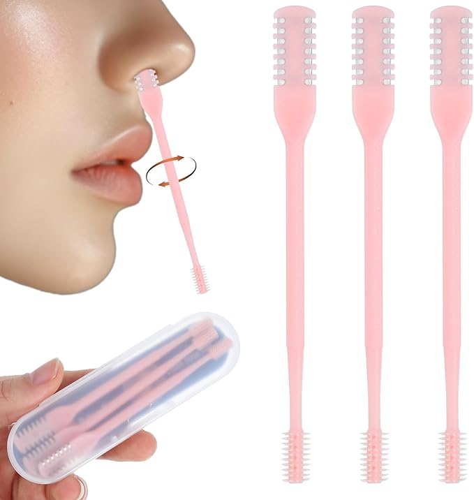 Bremorou Nose Hair Trimmer 3 Pcs Double Sided Knife Cutter 2-in-1 Nose Manual Trimmer 360° Rotating Nasal Hair Razor Portable Cutter Clippers for Men Women (Pink)
