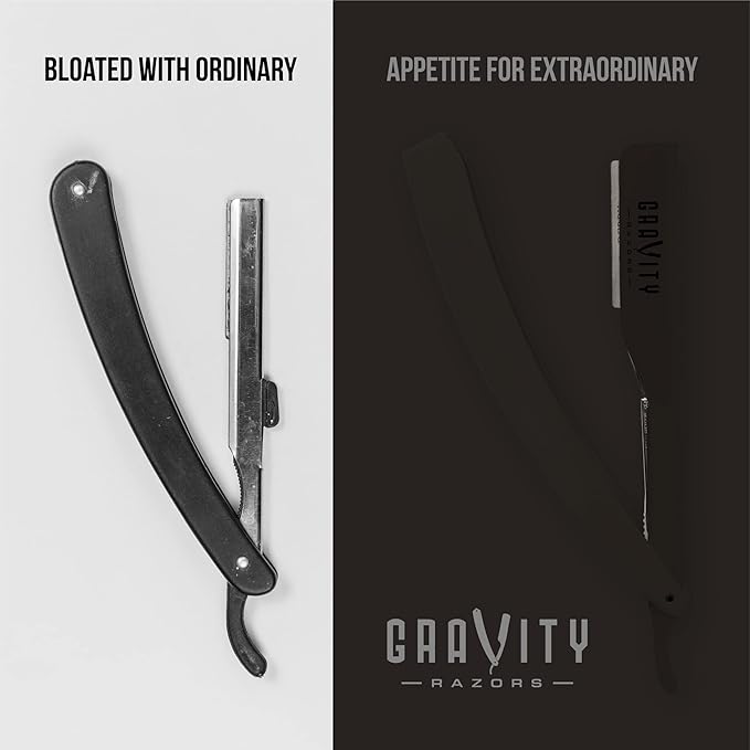 GRAVITY RAZORS Professional Straight Razor Kit – Ultra Exposure, Includes 10 Premium Blades, 2mm Exposed, Matte Black