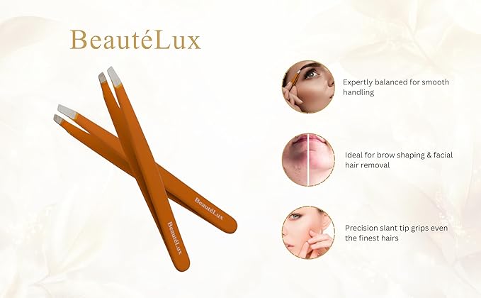 Slant Tip Eyebrow Tweezer for women & men – Stainless Steel Tweezers, Stocking Stuffer for women & men Facial Hair Removal tweezers for Chin hair, Ingrown Hair tweezer, Gold Travel tweezers with case