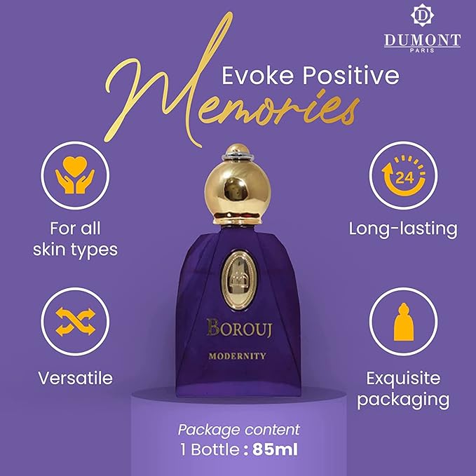 Dumont BOROUJ MODERNITY - 85ml Travel Size - Arabian-Inspired Unisex Perfume for Men & Women - Citrus, Floral, Fruity, Amber & Wood Fragrance - Long Lasting Cologne Mist & Body Spray