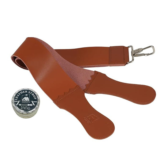 GENTS 2" Leather Strop 30ml Conditioning Paste Professional Hone and Sharpen your Shaving Razor, blade, knives, cutlery and tools- Leather Balm (Pack of 1 with Brown Strop)