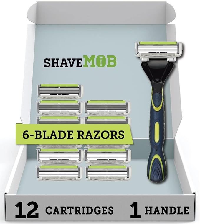 ShaveMOB 6-Blade Men's Razor Kit (Flex Head Handle + 12 Refills) (No Trimmer) - The Caveman Shaving Kit