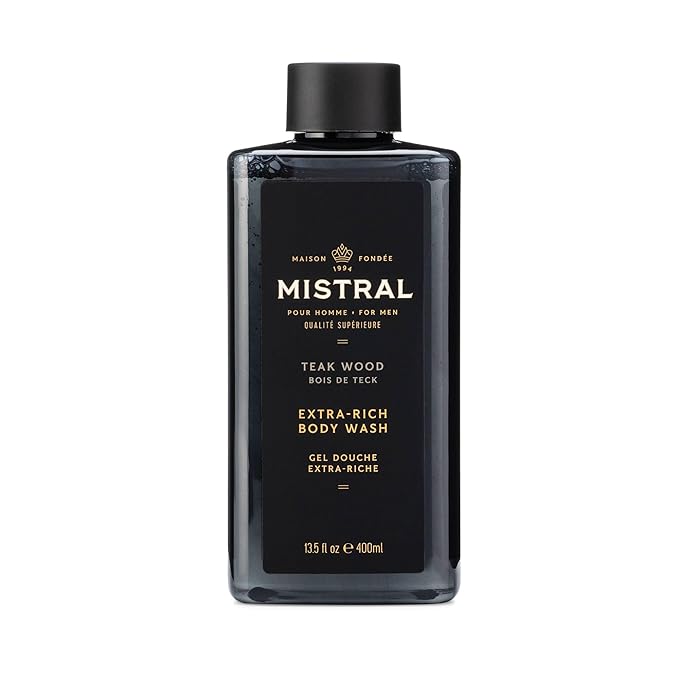 Mistral Men's Body Wash & Shampoo, Teakwood 13.5 oz | 2-in-1 Natural Shower Gel for Men | SLS, Paraben & Phthalate Free | Natural Men’s Body Wash, Moisturizing Bath Gel - Made in France