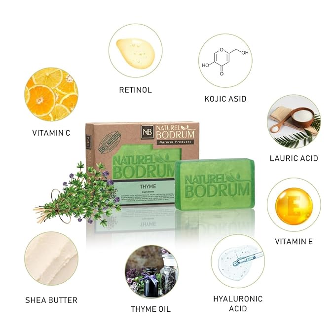Thyme Organic Soap Bar for Women and Men, Pack of 6 Glycerin Soap Bars - Clarifying Facial & Body Bar Soap for Balanced Oily Skin - Natural & Vegan Spa Gift, for All Skin Types