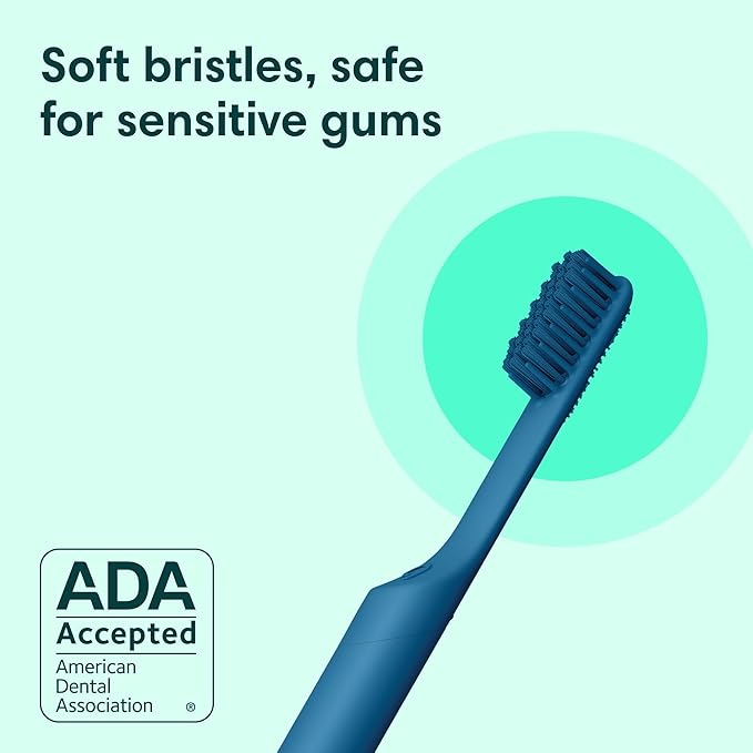 Quip Rechargeable Smart Sonic Toothbrush for Adults - Timed Electric Toothbrush with Bluetooth & Rewards App - Replaceable Brush Head, Soft Bristles, Plastic Handle - Travel Toothbrush - Ocean Blue