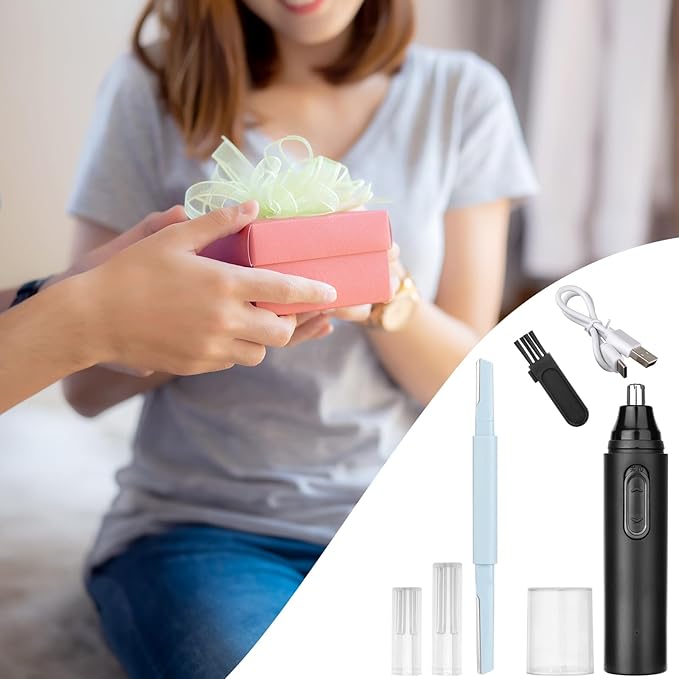Nose & Ear Hair Trimmer for Men Women,2025 Painless Rechargeable Nose & Eyebrow Hair Trimmer Clipper,Portable Facial Hair Removal and Eyebrow Razor for Easy Cleansing (Black Blue)