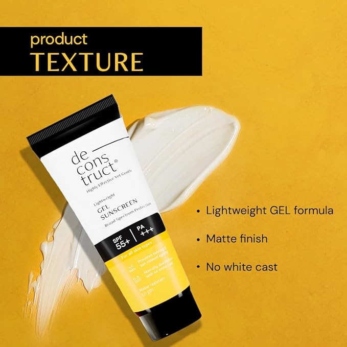 Deconstruct Face Gel Sunscreen SPF 50 + and PA+++ | Gel based sunscreen for oily, combination, acne prone & normal skin| Broad spectrum sunscreen, No White Cast, Lightweight - 50g each, pack of 2