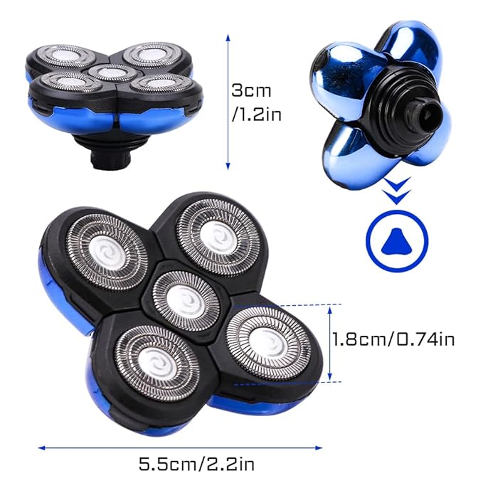 Shaver Blade Replacement Heads, 5 Beard Cutter Blades for Electric Razor, Easy Install for Head and Face (Blue)