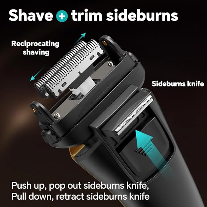 Gertzy Electric Shaver for Men Face, Men's Razor, Cordless Beard Foil Shavers with Pop Up Trimmer, Wet Dry Waterproof Rechargeable Type-C Charging, LED Display (Gold)