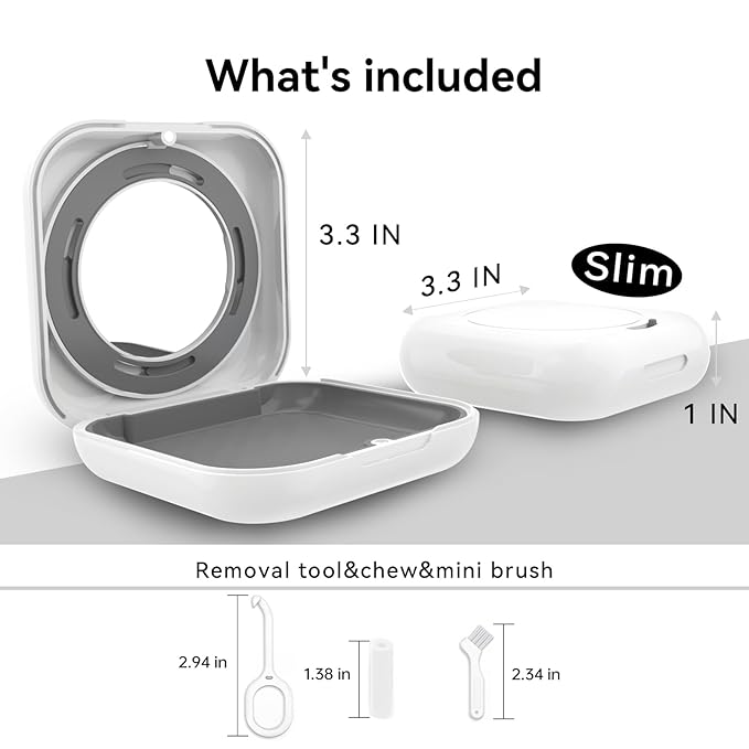 HEMILAB® Retainer Case, Slim Aligner Case with Vent Holes, Compatible with Invisalign, Mouth Guard Case with Mirror, Cute Orthodontic Retainer Case with Retainer Removal Tool and Brush, White