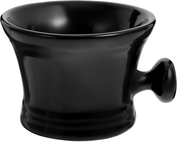 Veemoon Men’s Shaving Soap Bowl with Handle Black Ceramic Shaving Cream Foaming Cup for Rich Lather and Easy Use Suitable for Daily Grooming