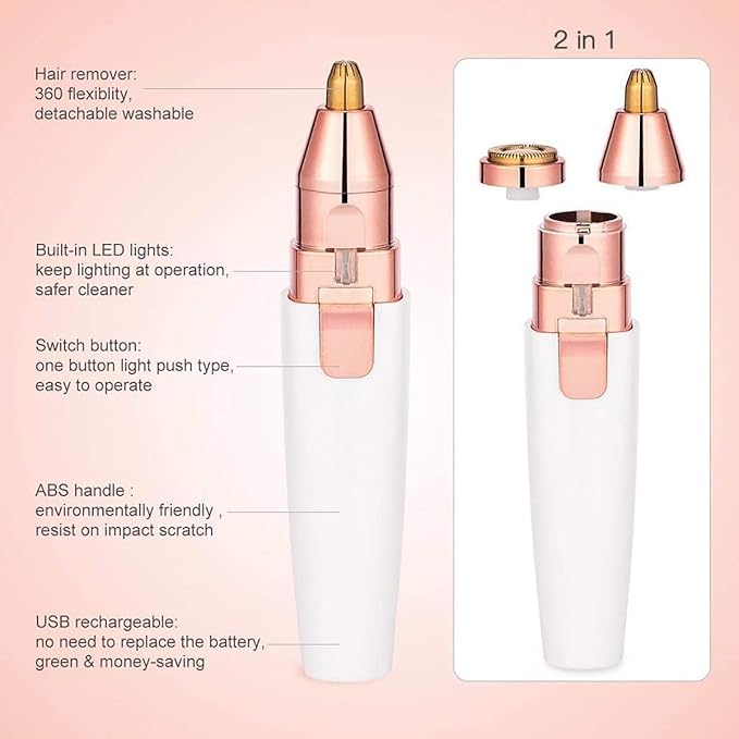 Painless Eyebrow Trimmer for Women, 2 in 1 Rechargeable Facial Hair Remover