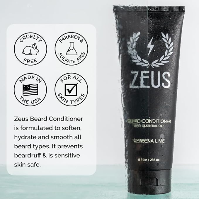 ZEUS Beard Conditioner Wash, Green Tea & Natural Ingredients to Cleanse & Soften Beard – MADE IN USA (Vanilla Rum) 8 oz.
