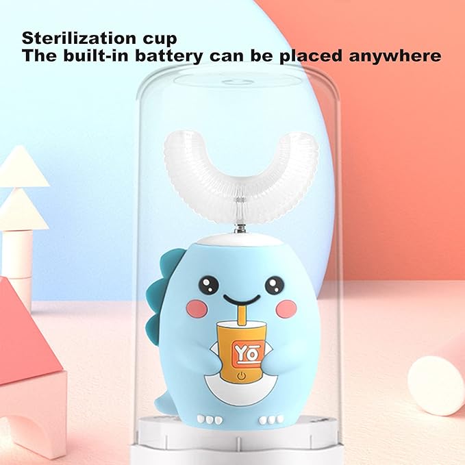 Ultrasonic Toothbrush, Cartoon Dragon 360 Degree Cleaning Simple Operation Kids Silicon Automatic Ultrasonic Teeth Brush Blue 2-6Years