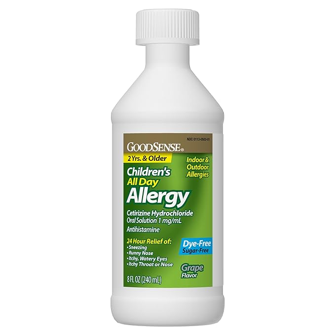 GoodSense Children’s All Day Allergy, Cetirizine Hydrochloride Oral Solution 1 mg/mL, Grape Flavor, 8 Ounces