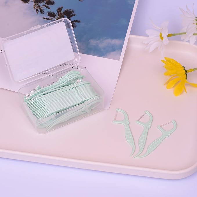 Mint Dental Floss Picks-250 Count LIAMOSS Twin Line Flosser-5 Box Portable Case Floss Organizers-Dual Function Toothpicks Storage-Pocket Floss Case Travel Essentials