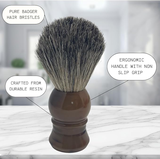 G.B.S Pure Badger Shaving Brush, Extra Soft Bristles, Holds More Lather, Generates Great Lather, Horn Resin Design Handle - Perfect for Shaving Soap, Shave Cream, Gels, Foams