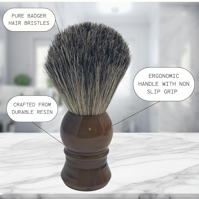 G.B.S Pure Badger Bristle Horn Shaving Brush, use with any Soap Cream All Razors, Effortless Glide Resin