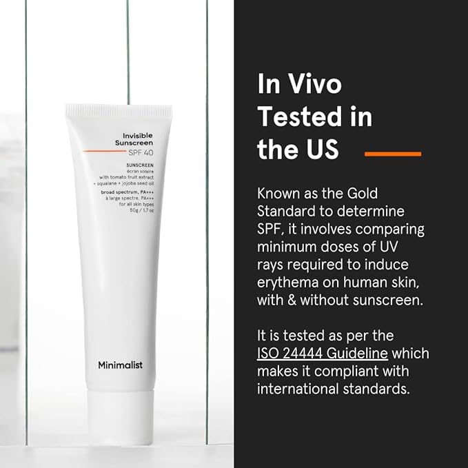 Minimalist SPF 40 Water Resistant Invisible Sunscreen Gel | Ultra Light Gel | No White Cast | Sweat Resistant | PA+++ | With Tomato Extract, Squalane and Jojoba Seed Oil | For Women & Men | 50 gm