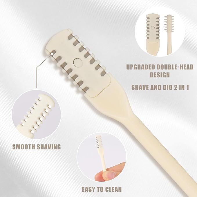 3pcs 2 in 1 Nose Hair Trimmer, 360° Rotating Nasal Hair Cutter Clipper Double Sided Nose Hair Cleaner Portable Manual Nostril Hair Removal Tool with Ear Picker for Men Women (Cream)