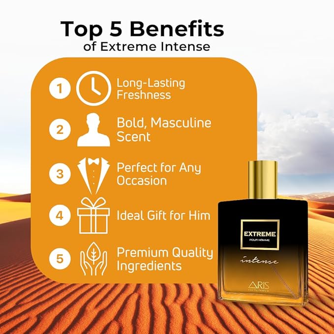 ARIS Extreme Intense Eau de Parfum for Men – Long-Lasting Woody Citrus Fragrance – 100ml Cologne Spray for Daily or Evening Wear – Comes with Extra 15ml Sample (Random Scent Included)