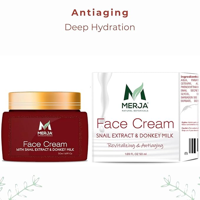 Merja Herbs Anti-aging Face Cream with Donkey Milk and Snail Extract, Aloe & Collagen - Day and Night - Tone refining cream - Enhances Skin Tone & Elasticity