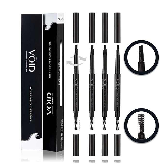 VOID Homme Instant Beard Filler Pen Kit for Men (Dark Brown, Set of 4) - Full Beards Waterproof Pencil Liner and Easy Beard Filling