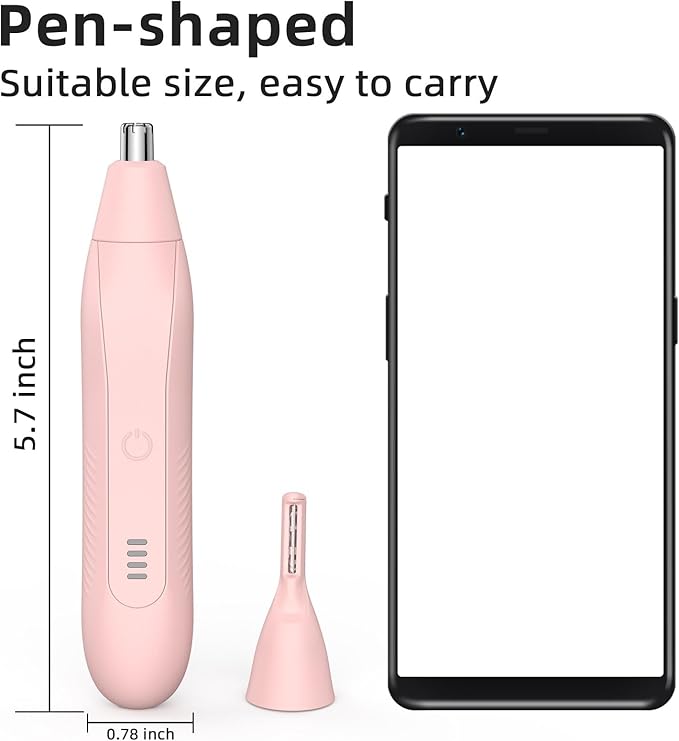 Ear and Nose Hair Trimmer for Men Women, Eyebrow and Facial Hair Trimmer with Powerful Motor and Dual-Edge Blades Rechargeable Painless 2 in 1 Metal Trimming Tool (Light Pink)