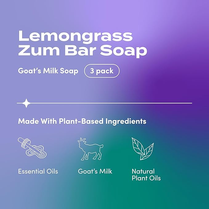 Indigo Wild Zum Goat's Milk Soap Bar - Bar Soap for Hands & Body Made with Essential Oils - 3 oz - Lemongrass (3 Pack)