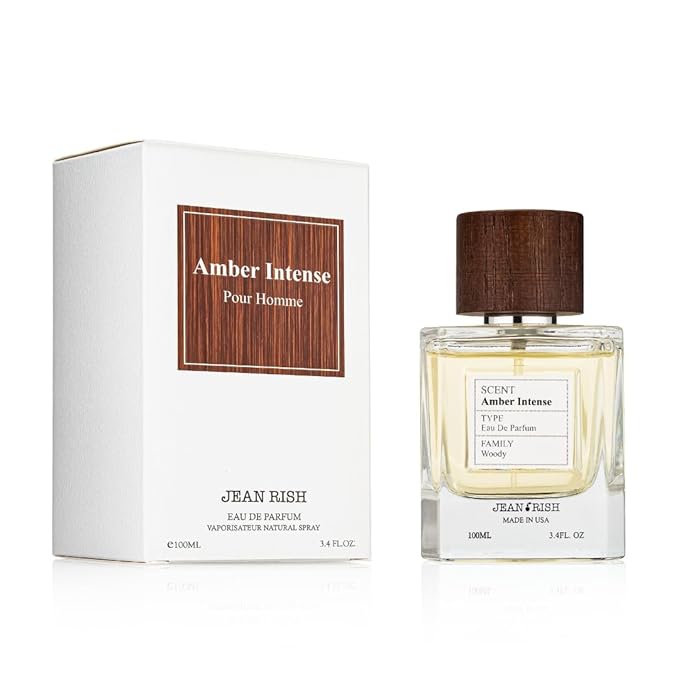 Jean Rish Amber Intense, Eau De Parfum for Men (3.4 Fl Oz / 100 ml) with Mandarin, Cinnamon, Amber – Long Lasting and Luxury Fragrance, Made In USA