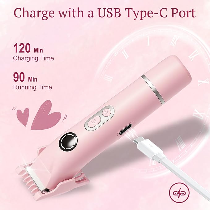 Bikini Trimmer for Women, 4 in 1 Wet/Dry Electric Razors for Women - Dual Head, Painless Rechargeable Portable Womens Razors for Shaving Set for Face, Nose, Eyebrows, Armpits, Bikini Area (Pink)