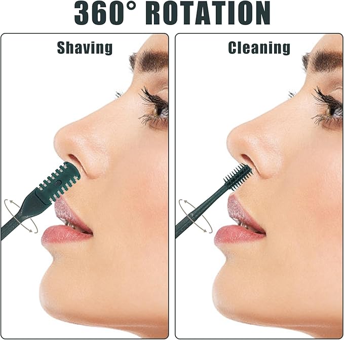 3pcs 2 in 1 Nose Hair Trimmer, 360° Rotating Nasal Hair Cutter Clipper Double Sided Nose Hair Cleaner Portable Manual Nostril Hair Removal Tool with Ear Picker for Men Women (Dark Green)