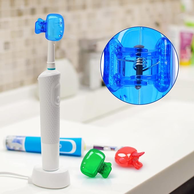 Hxezoc 4 Pack Travel Toothbrush Head Covers Cute Toothbrush Protector Cap Brush Pod Case Protective Portable Plastic Clip for Household Travel, Camping, Bathroom, School, Business