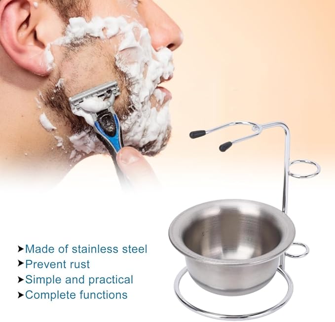 Shaving Set, Metal Shaving Brush Holder, Stainless Steel Shaver Soap Bowl Set for Man, Husband, Father, Valentine's Day