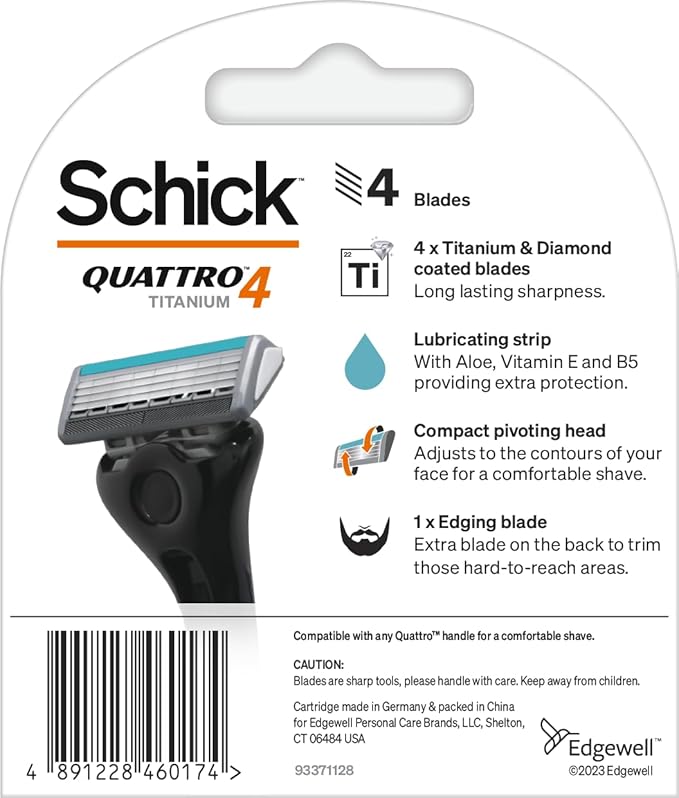 Schick Quattro Cartridges, Titanium, 4 ct.